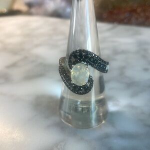 Black onyx & opal 925 sterling silver ring size 7